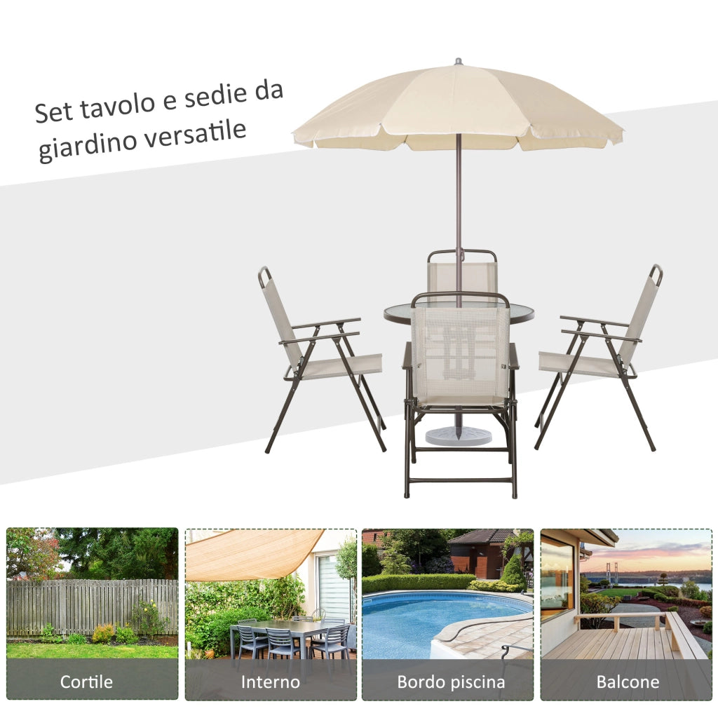 Set Giardino 6 Pezzi in Acciaio con Ombrellone ¨C zephmum ¨C Crema