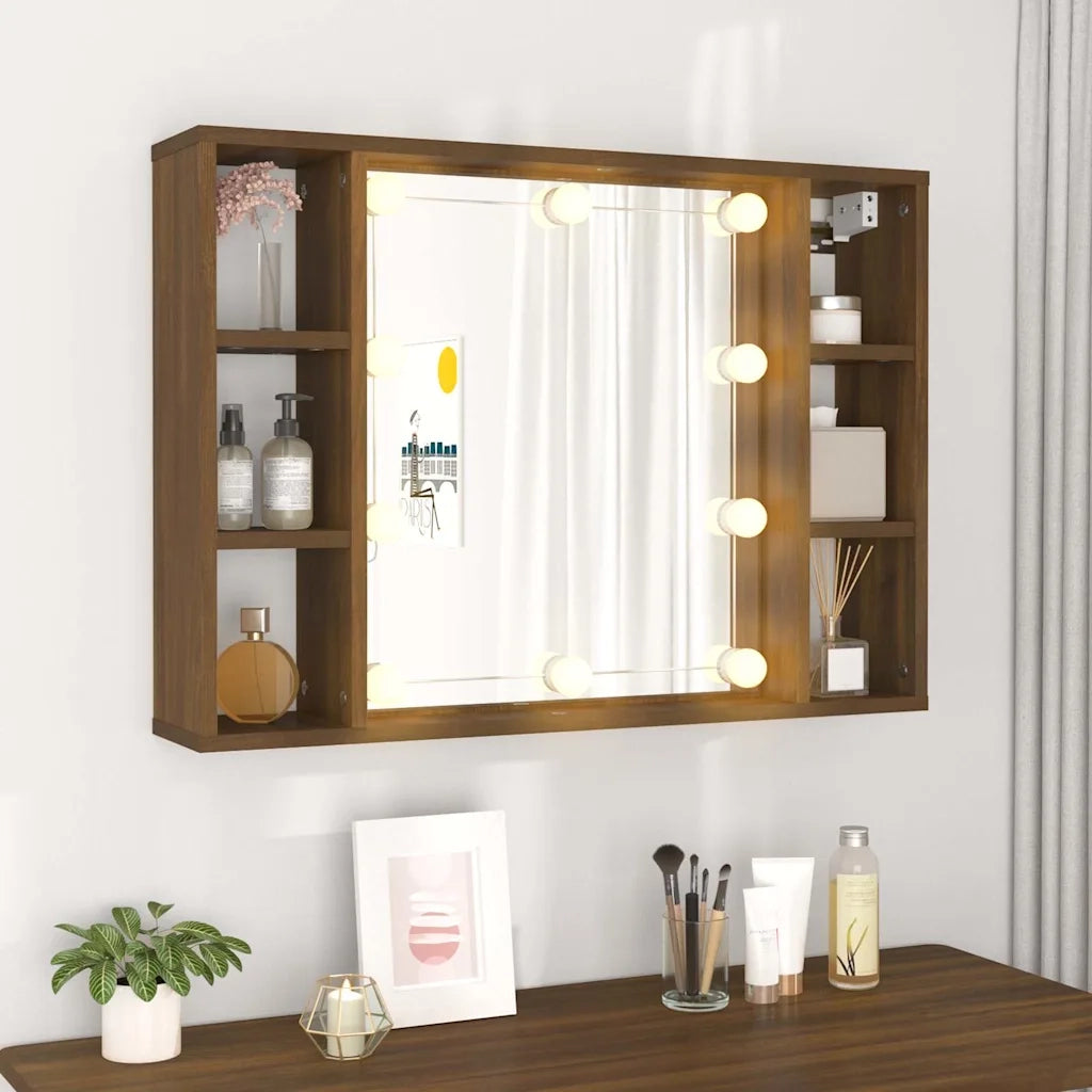 Mobile a Specchio con LED Rovere Marrone 76x15x55 cm 820447