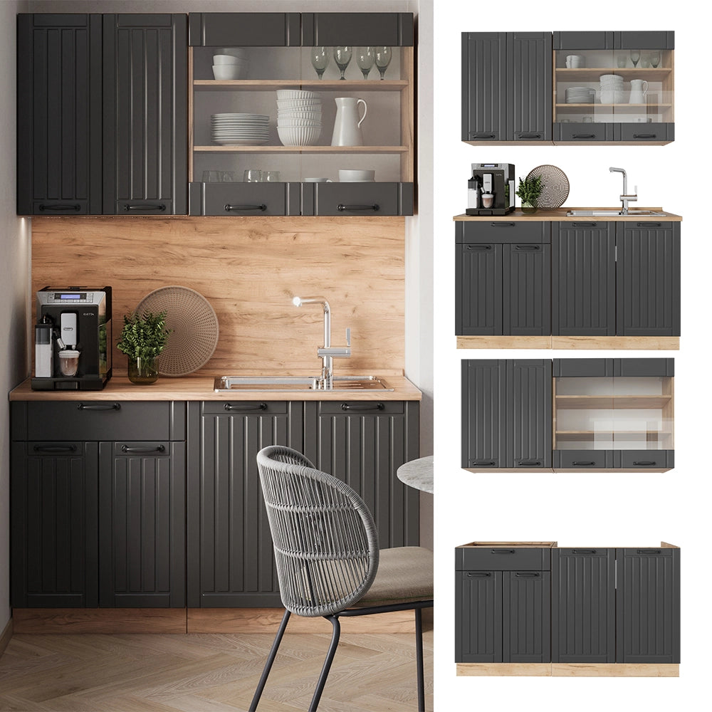 Cucina monoblocco Fame-Line Grigio scuro/Rovere dorato 140 cm, PL Rovere Vicco