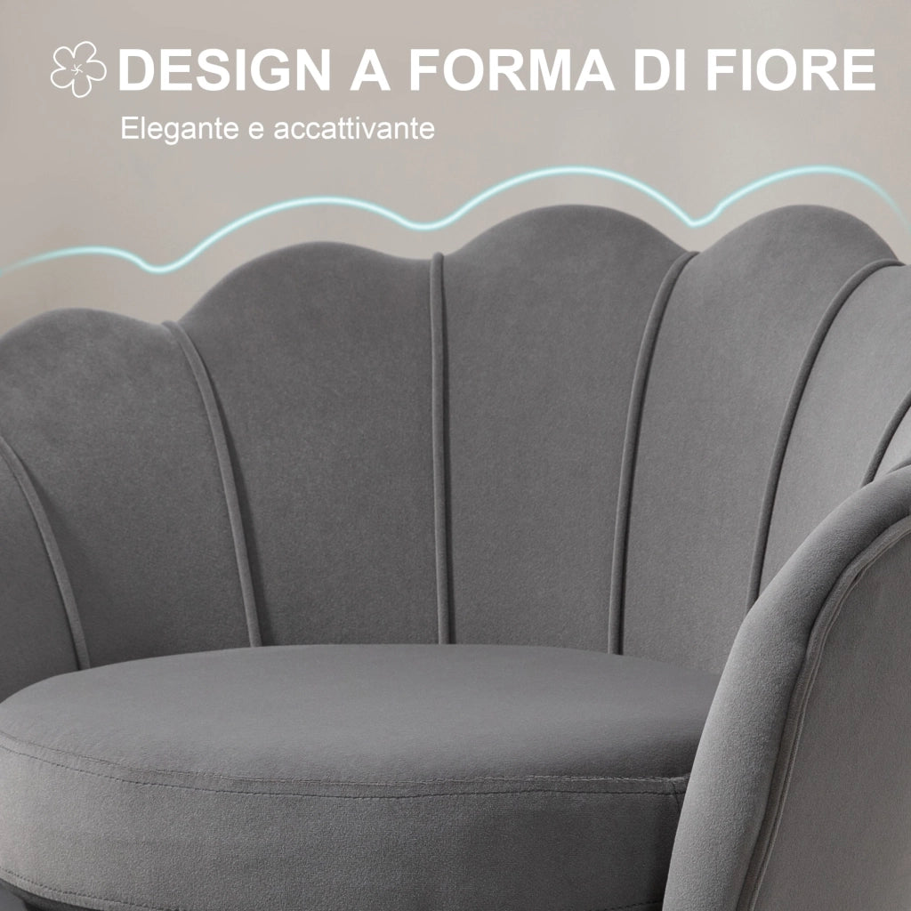 Poltrona Imbottita 76x67x74 cm in Tessuto Vellutato Grigio