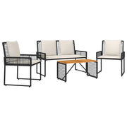 Set di Mobili da Esterno con cuscino 4 pz | Set Salotto da Giardino Nero e Bianco Crema