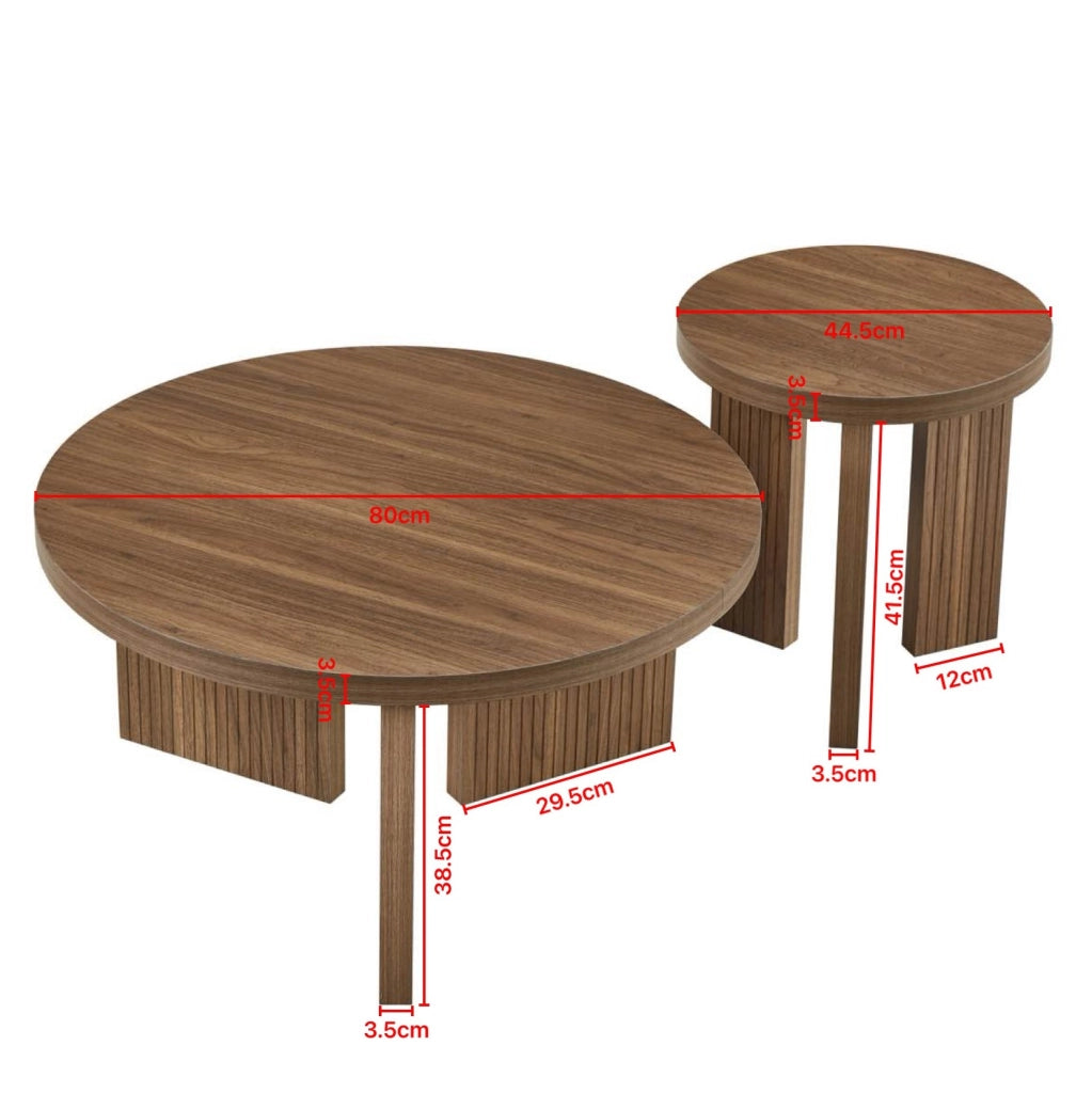 Set di 2 tavolini da caffè con struttura scanalata in MDF marrone noce