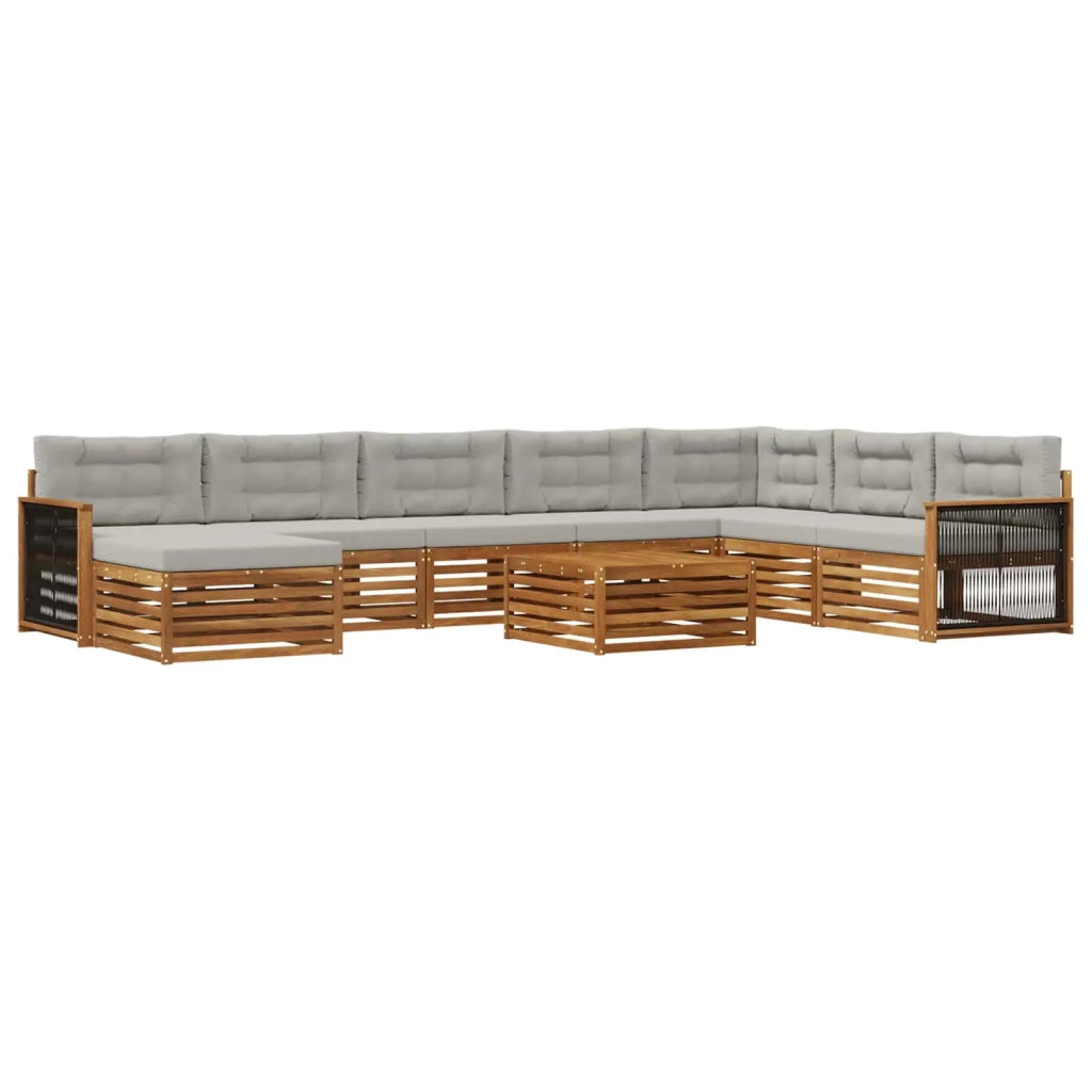 Set di divani da esterno 9 pz Naturale e Grigio Chiaro 3383744