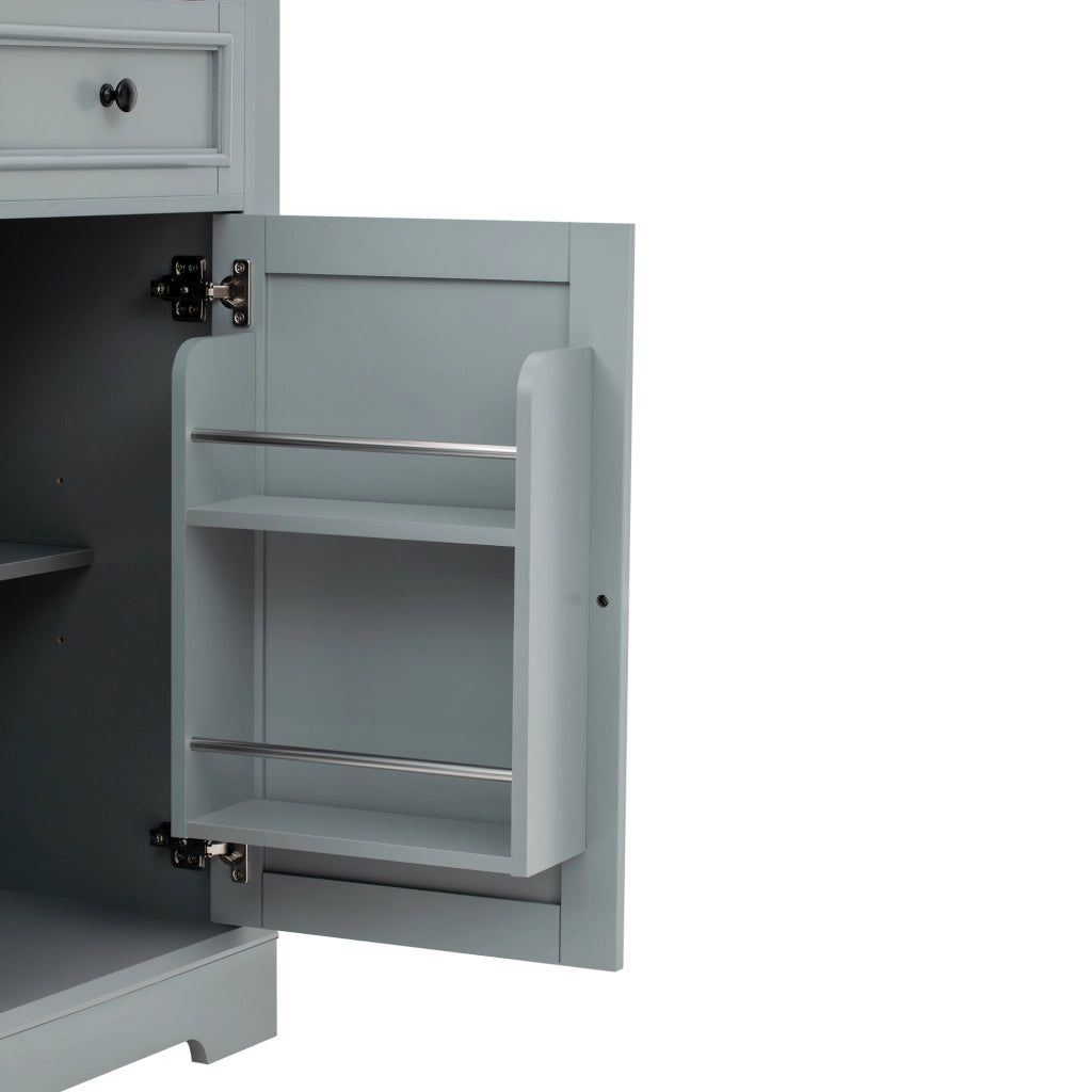 Mobili da cucina, isola da cucina, tavolo da pranzo allungabile, con rotelle, 3 cassetti, finitura effetto legno, grigio e color legno naturale