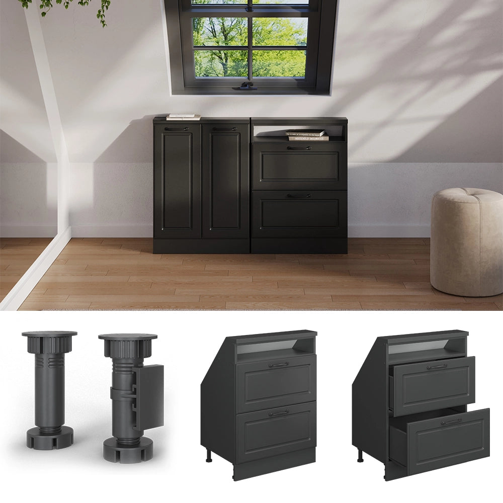 Mobile sottotetto Rion Antracite rustico/Antracite con 2 cassetti Vicco