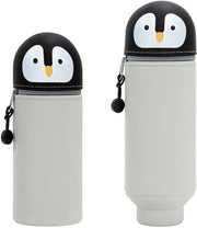 Etui per bambini, grande capacità, etui di silicone morbido e retrattile per ragazzi e ragazze, borsa di velluto per scuola, ufficio, pinguino kawaii