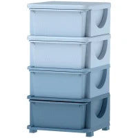 Contenitori per l'organizzazione per bambini, 4 scatole, bordi arrotondati, design rialzato, in plastica, blu
