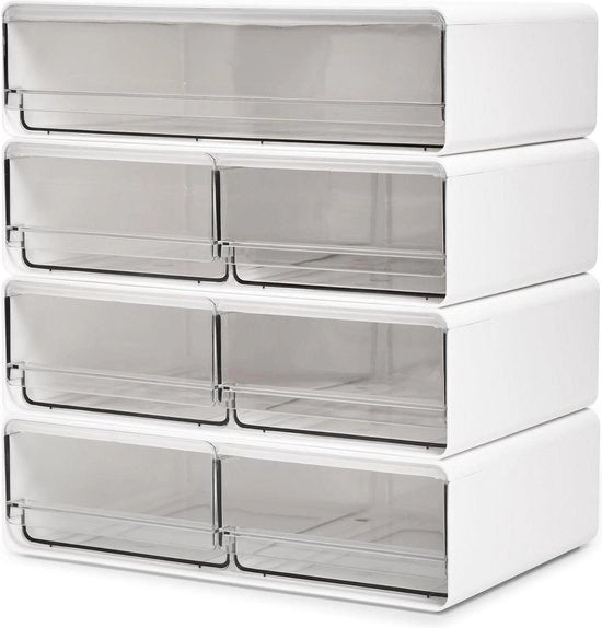 Set di cassetti multifunzionali per trucco 4 pezzi - 7 cassetti organizzatore a scomparsa trasparente - Mini cassettiera holder per cosmetici cassettone per lavabo tavolo da toeletta camera da letto bagno - Bianco
