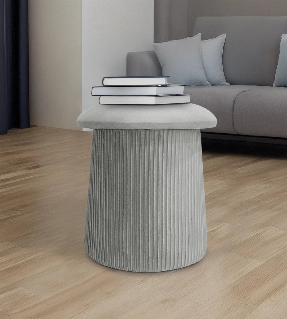 Pouf Contenitore in Velluto a Forma di Fungo – Poggiapiedi e Seduta Moderna 38x44 cm, Design Elegante Disponibile in 4 Colori Grigio