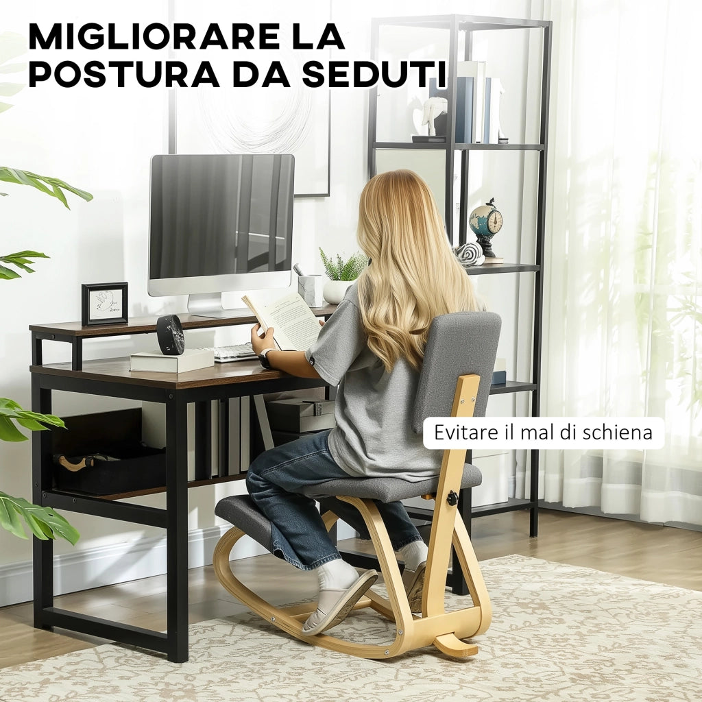 Sedia Inginocchiatoio in Tessuto e Legno ¨C Zephmum ¨C Grigio 51x84x93 cm