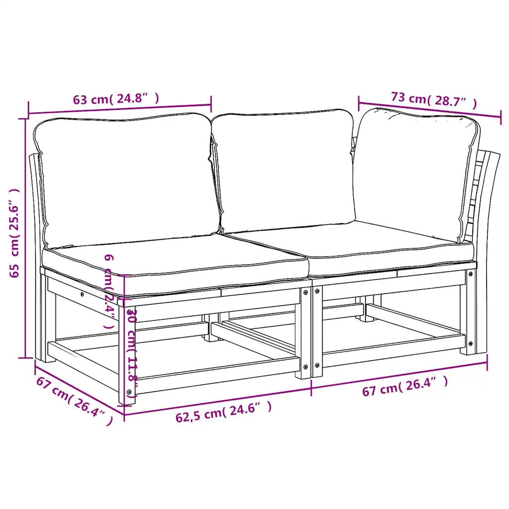 Set Salotto da Giardino 2 pz con Cuscini Legno Massello Acacia 366498