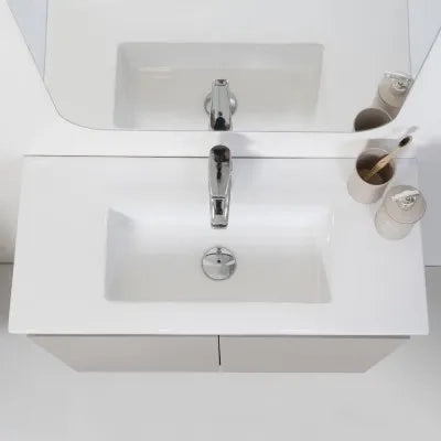 Mobile Bagno Sospeso 2 Ante Tortora L.80cm con Specchio