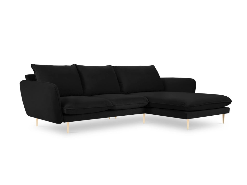 Cosmopolitan Design - Divano angolare destro "Vienna" 5 posti in velluto nero 