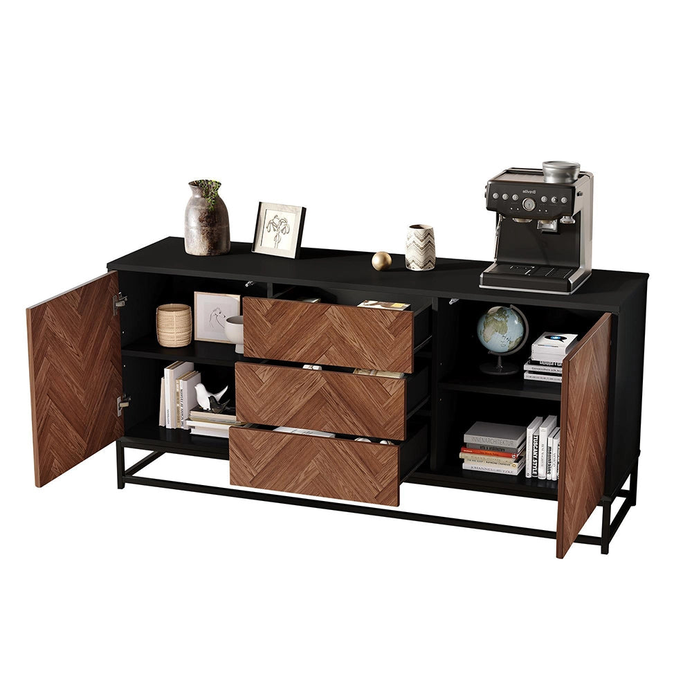 Credenza Soggiorno 145x40x67cm - Xylo - Moderna con 3 Cassetti e 2 Ante, Legno e Nero