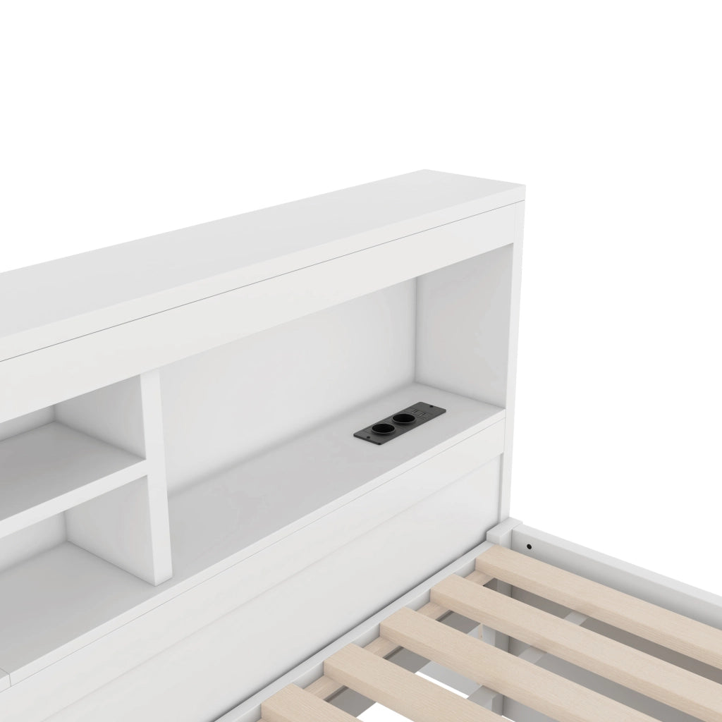 Letto estraibile singolo 90×200 cm con LED; vano laterale; prese e USB; senza materasso; bianco