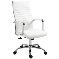 Sedia da Ufficio Ergonomica in Finta Pelle, Seduta Girevole e Dondolo, 54x62x104-114 cm, Bianco