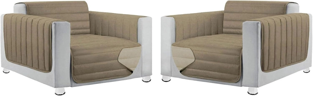 Coppia Set 2 Pezzi Copripoltrona Universale Imbottito Morbido Double Face Elegante Tortora