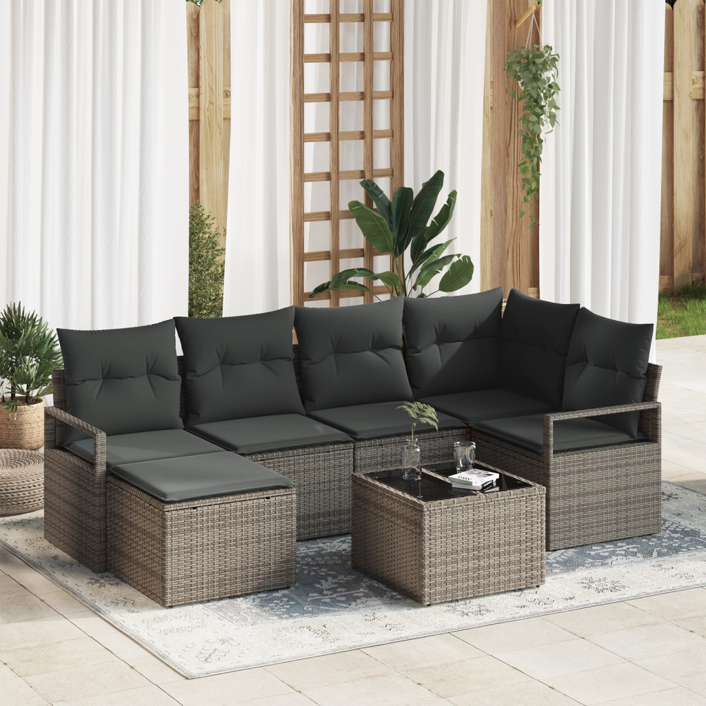 Set di Divani da Giardino  6 Pezzi con Cuscini Rattan Poliestere Nero