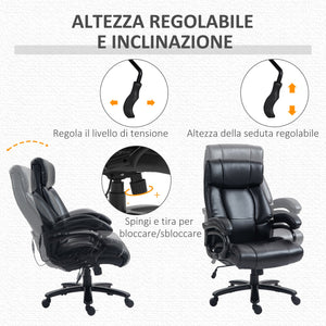Sedia Poltrona Massaggiante da Ufficio Riscaldata con 2 Punti Massaggio e 8 Programmi Nera