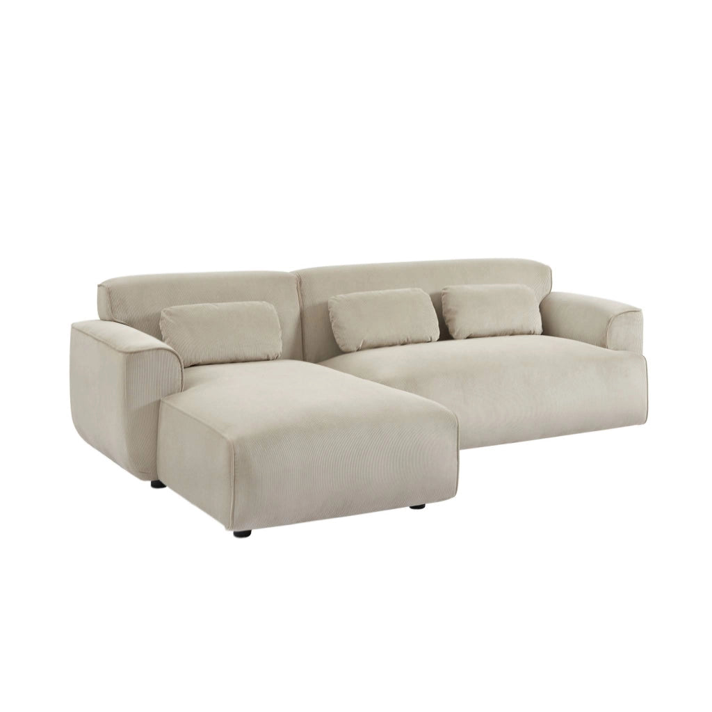 Divano angolare sinistro in velluto a coste fini, 2-3 posti, beige
