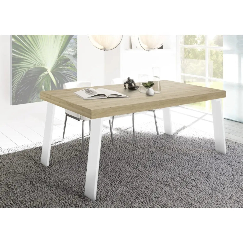 Tavolo da pranzo SPRING – L168 x H88 x l78 cm – Rovere chiaro e metallo bianco