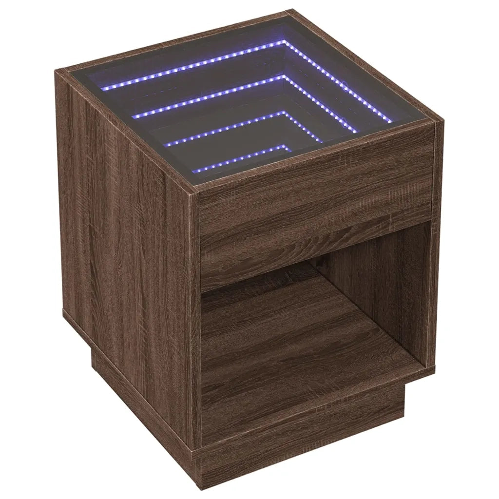 Comodino con LED Infinity-Tavolino da notte Rovere Marrone 40x40x50 cm