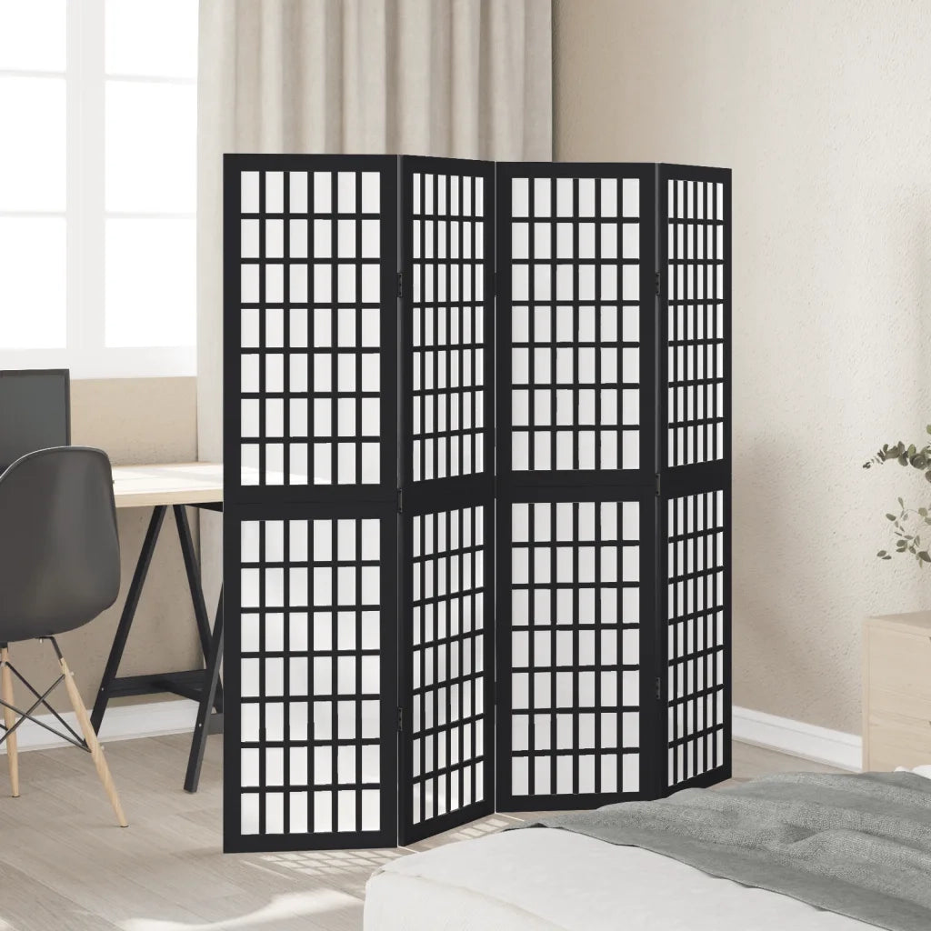 Divisorio Ambienti | Divider per stanze | Paravento 4 Pannelli Nero Legno Massello di Paulownia