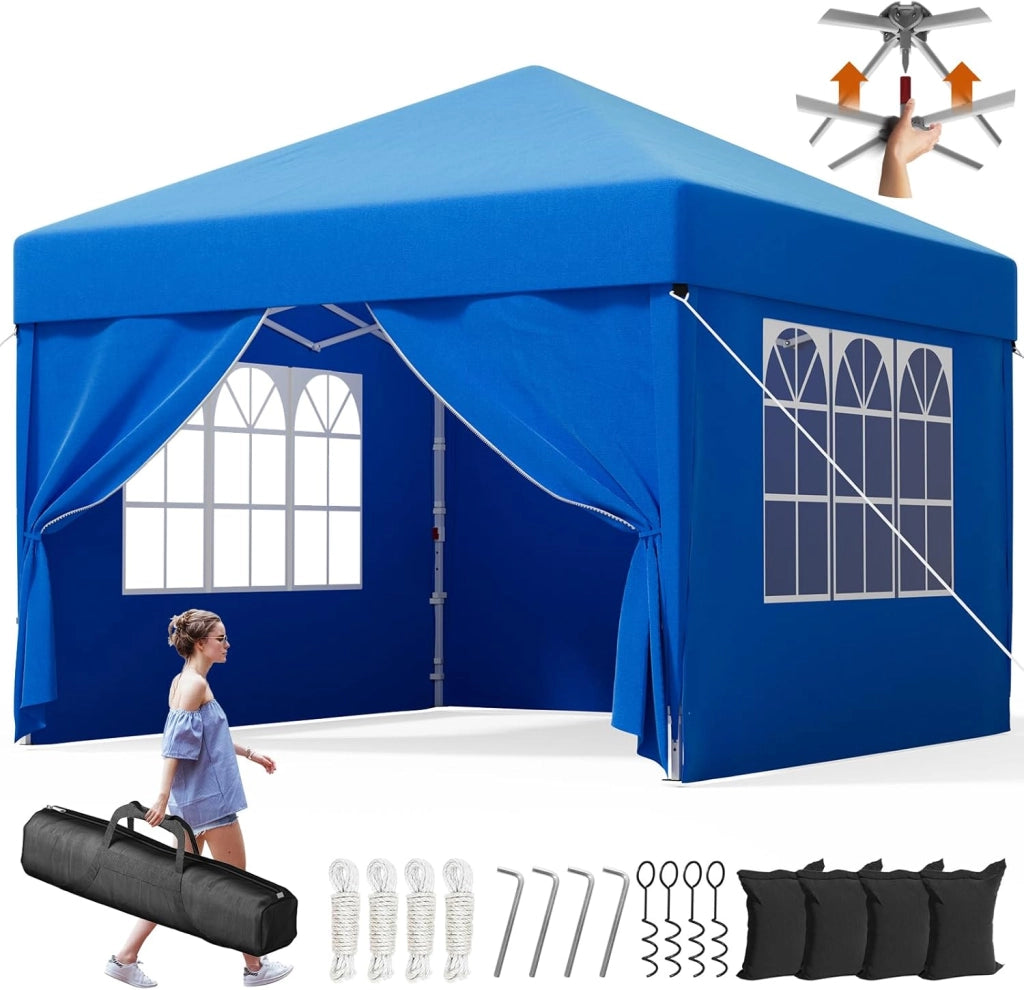 Gazebo 3x6 Pieghevole Impermeabile, Tenda Pop Up Pieghevole con 6 Pareti Rimovibili, Gazebo Pieghevole con 3 Altezze Regolabili Protezione UV 50+ per Giardino, Terrazza, Campeggio (Beige)