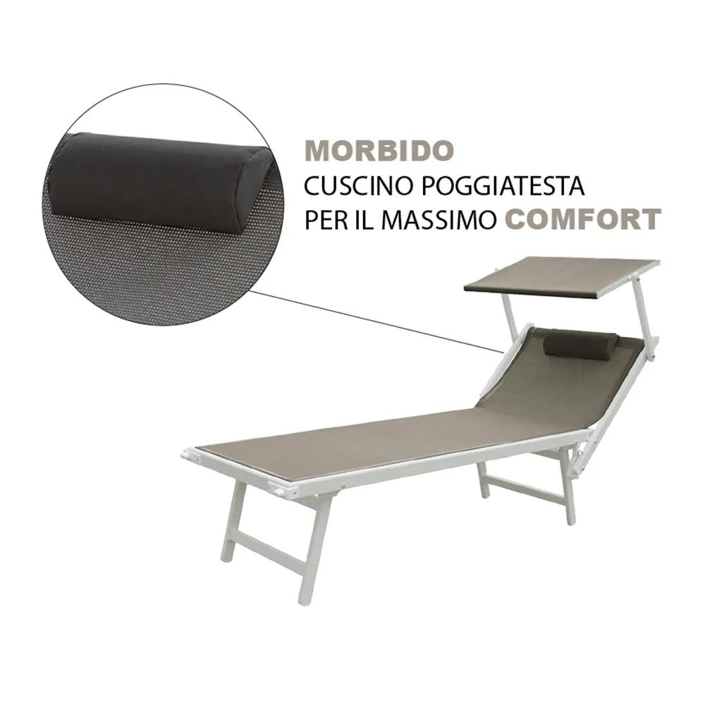 Tempo Style - Lettino Prendisole Tortora con Parasole e telaio bianco