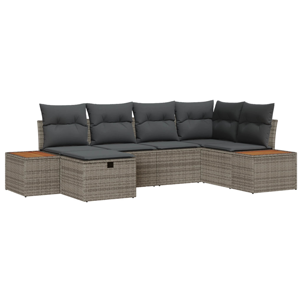 Set Divano da Giardino a 6 Pezzi con Cuscini Grigio Polyrattan