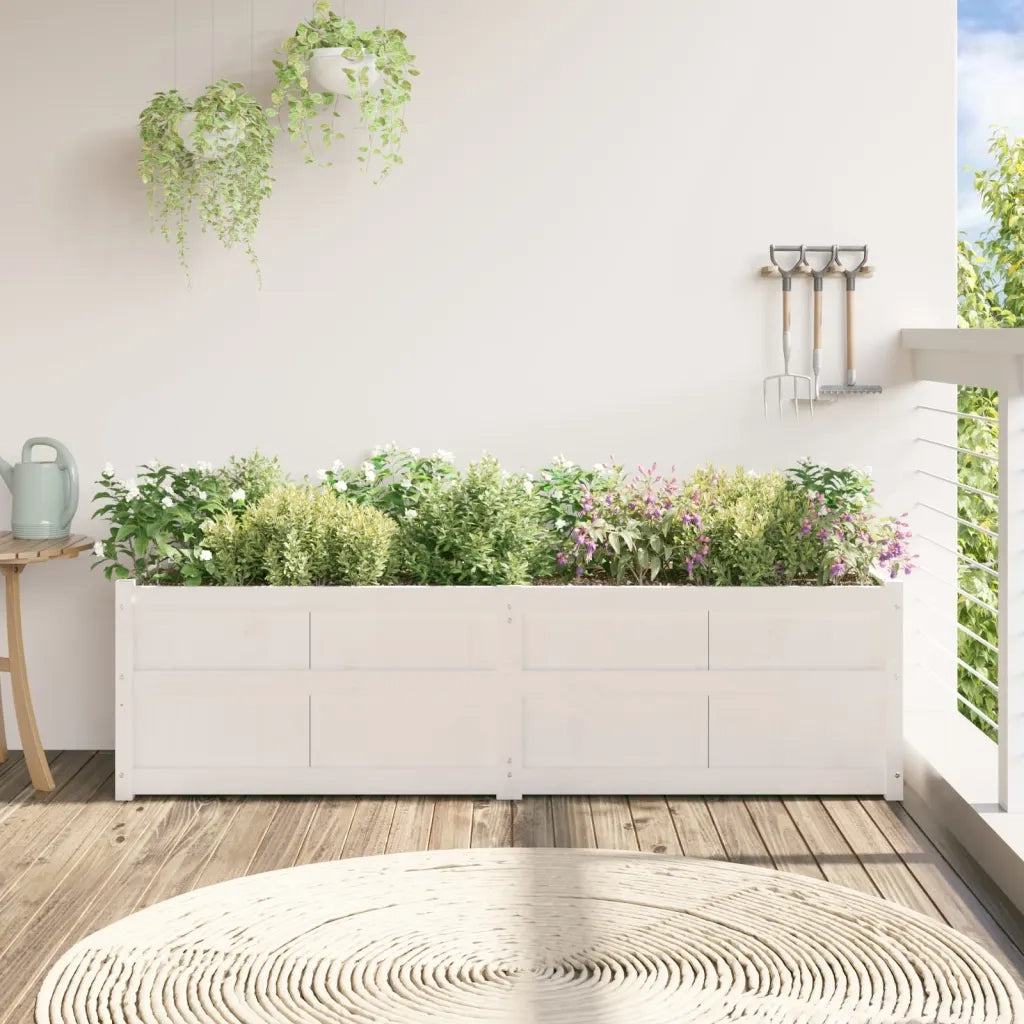 Fioriera da Giardino Bianca 180x50x50 cm Legno Massello di Pino 837505