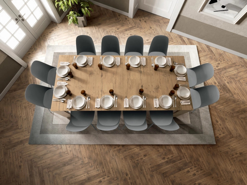 Consolle allungabile Segmenta in melaminico effetto rovere naturale, design salvaspazio da 42,5 a 297,5 cm - Stones