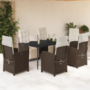 Set da Pranzo da Giardino 7pz con Cuscini in Polyrattan Marrone