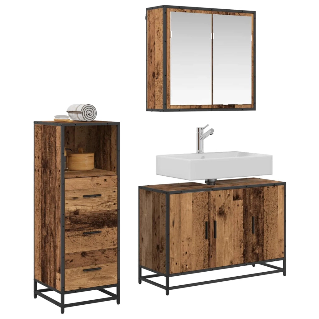 Set di mobili per il bagno con cassetto 3 pcs Legno vecchio 3402456