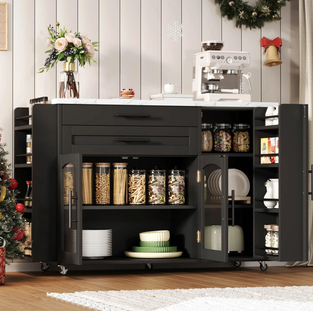 Isola cucina con piano ribaltabile 138x70x90 cm in MDF nero
