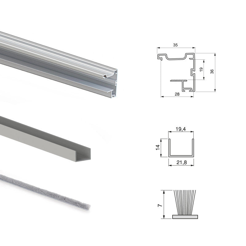Kit di ferramenta per armadio a 2 ante e chiusura ammortizzata Placard 74, profilo Wave, spessore 16 mm, pannelli non ..