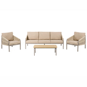 Set di divani da giardino a 5 posti Struttura in metallo beige Divano a 3 posti Poltrone con cuscini Stile moderno