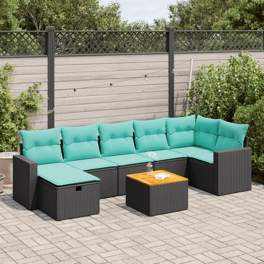 Set Divani da Giardino con Cuscini 8 pz Nero in Polyrattan 3325795