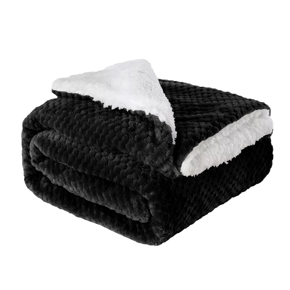 Coperta Plaid in Pile Sherpa Invernale Tinta unita 440 Gr/Mq Nero - Singolo 160x200