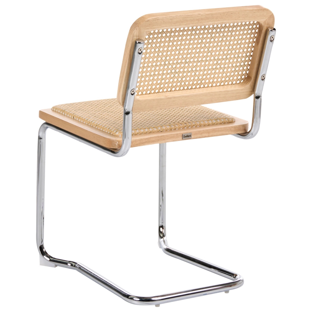 Set di 2 sedie da pranzo in legno chiaro e rattan naturale Gambe d'argento a sbalzo Design retrò senza braccioli