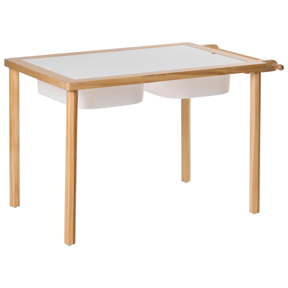 Set tavolo + sgabello Montessori per bambini in legno di pino marrone chiaro per cameretta bambini con funzione di disegno Aggiungi carta Scandi