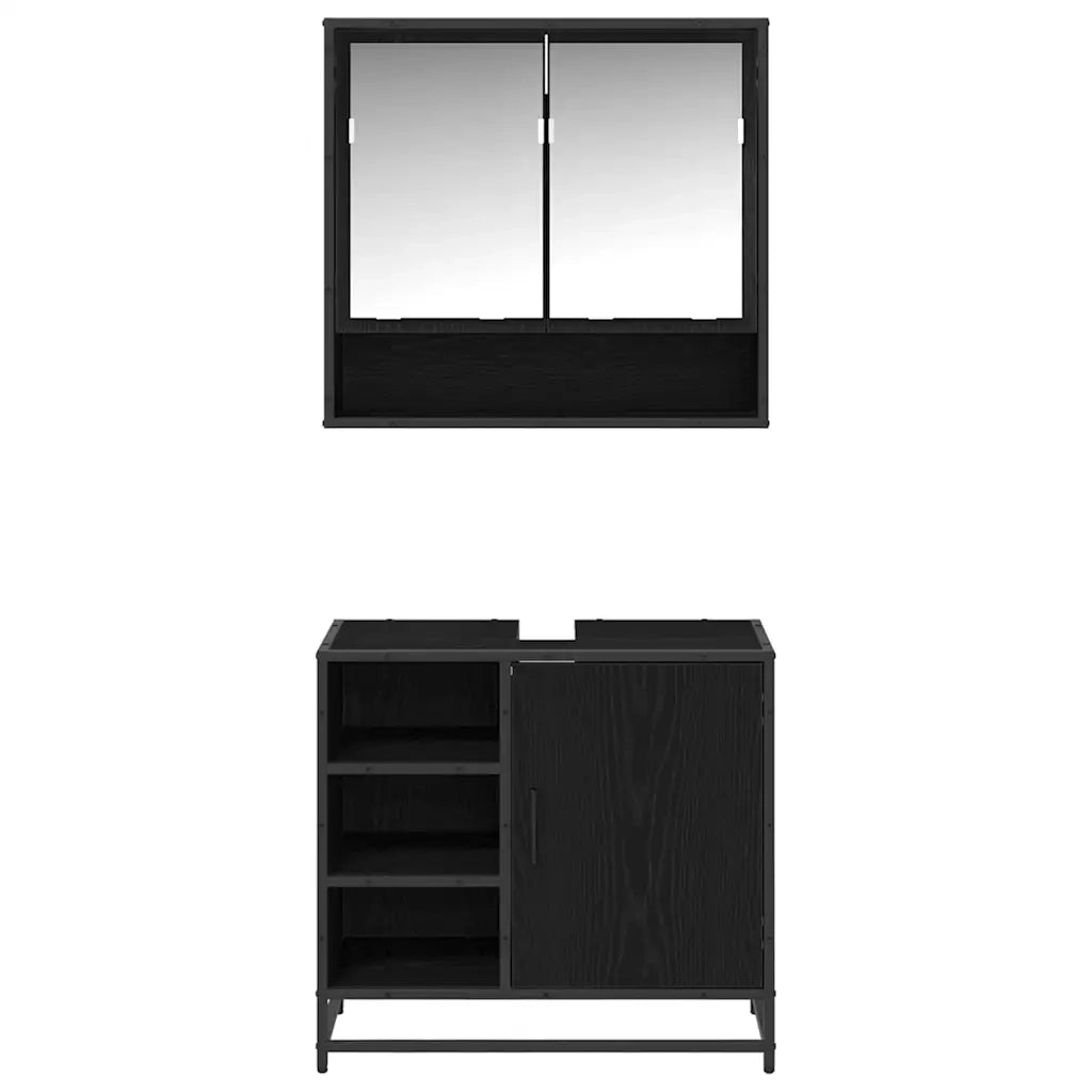 Set di mobili per il bagno 2 pcs Rovere Nero Legno multistrato 3402556