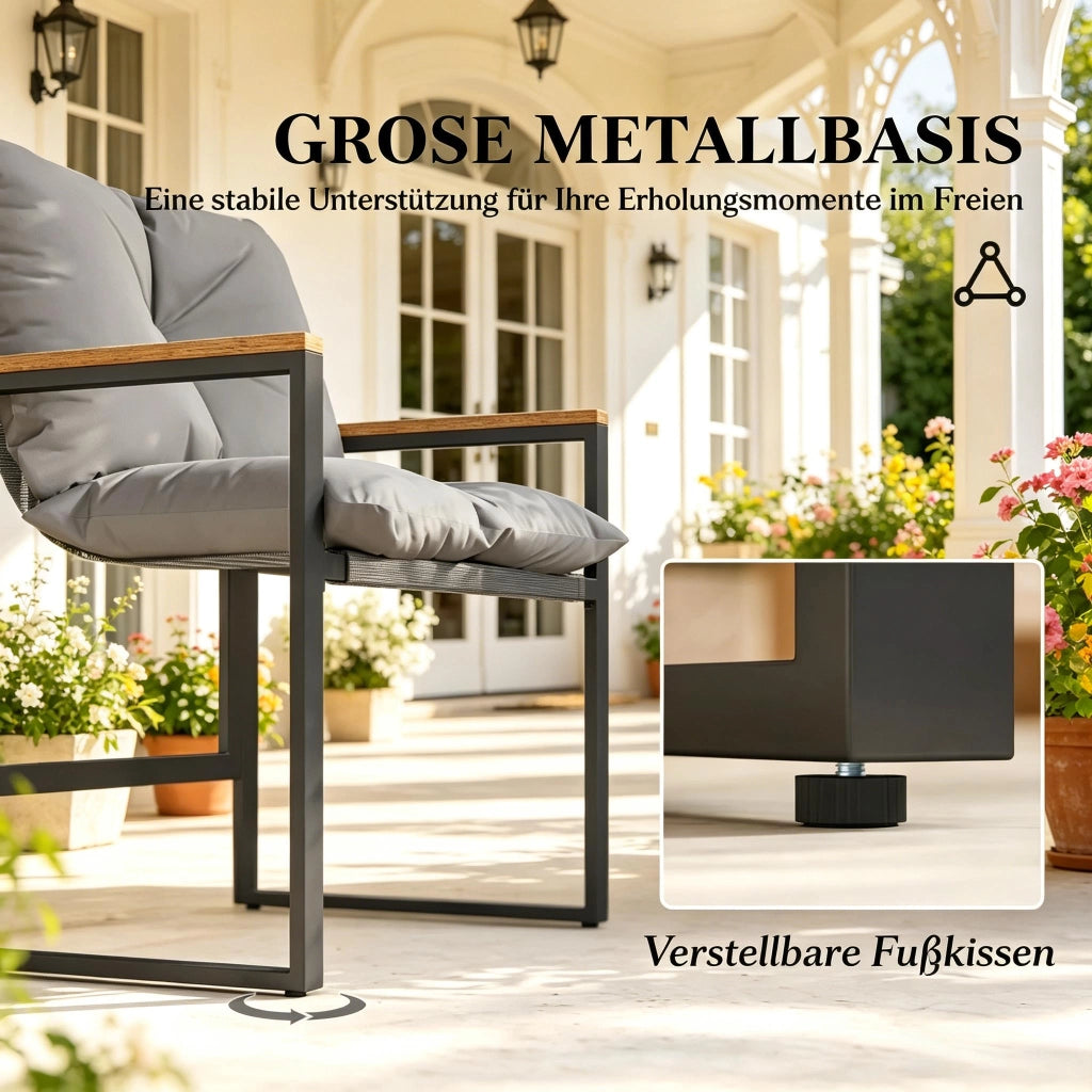 SET GIARDINO 3 PEZZI 64x62x68 cm Nero Grigio Metallo e Textilene