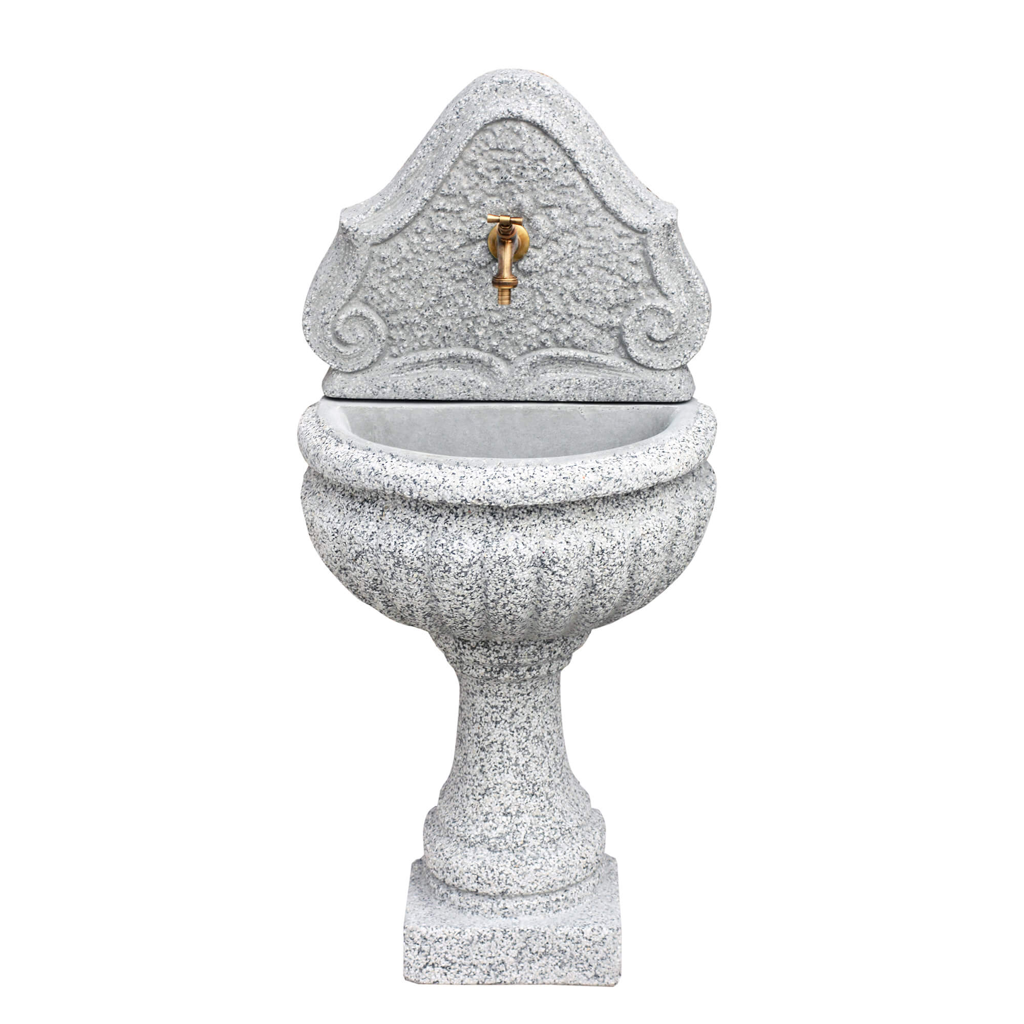 Fontana a Parete da Giardino Senza Rubinetto in Cemento Granulato di Marmo Oglio Bianco/Nero