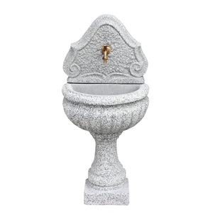 Fontana a Parete da Giardino Senza Rubinetto in Cemento Granulato di Marmo Oglio Bianco/Nero