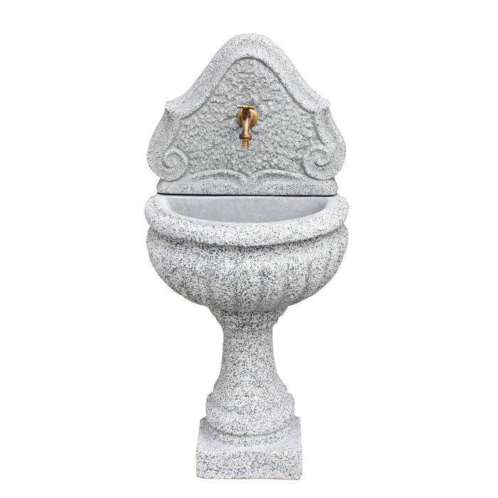 Fontana a Parete da Giardino Senza Rubinetto in Cemento Granulato di Marmo Oglio Bianco/Nero