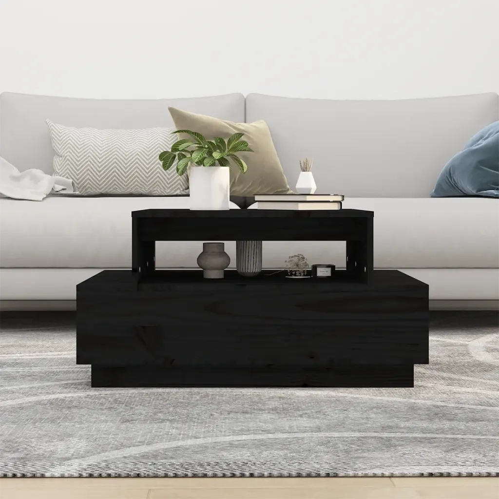 Tavolino da Salotto Nero 80x55x40,5 cm Legno Massello di Pino cod mxl 22924