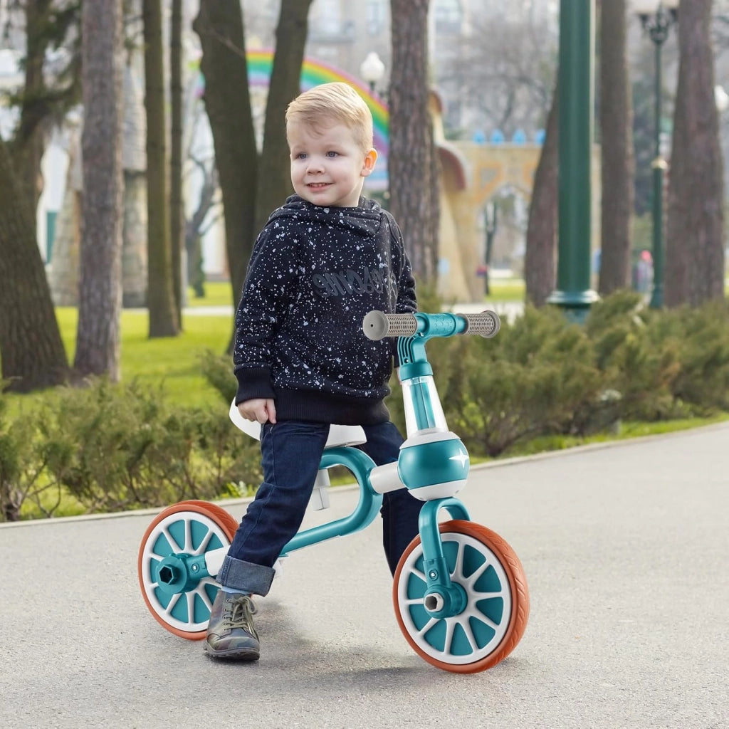 4 in 1 Triciclo Evolutivo per Bambini, Bicicletta Bambini con Manico a Spinta Regolabile in 4 Posizioni, Sellino in 2 Posizioni, Pedali Rimovibili, per Bambini e Bambine da 1 Anno + (Verde)