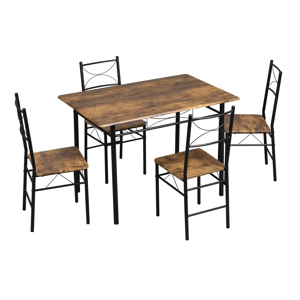 Set da Pranzo per 4 Persone, Tavolo Industriale con 4 Sedie, MDF e Struttura in Metallo, Facile da Montare e Pulire,Marrone Rustico + Nero