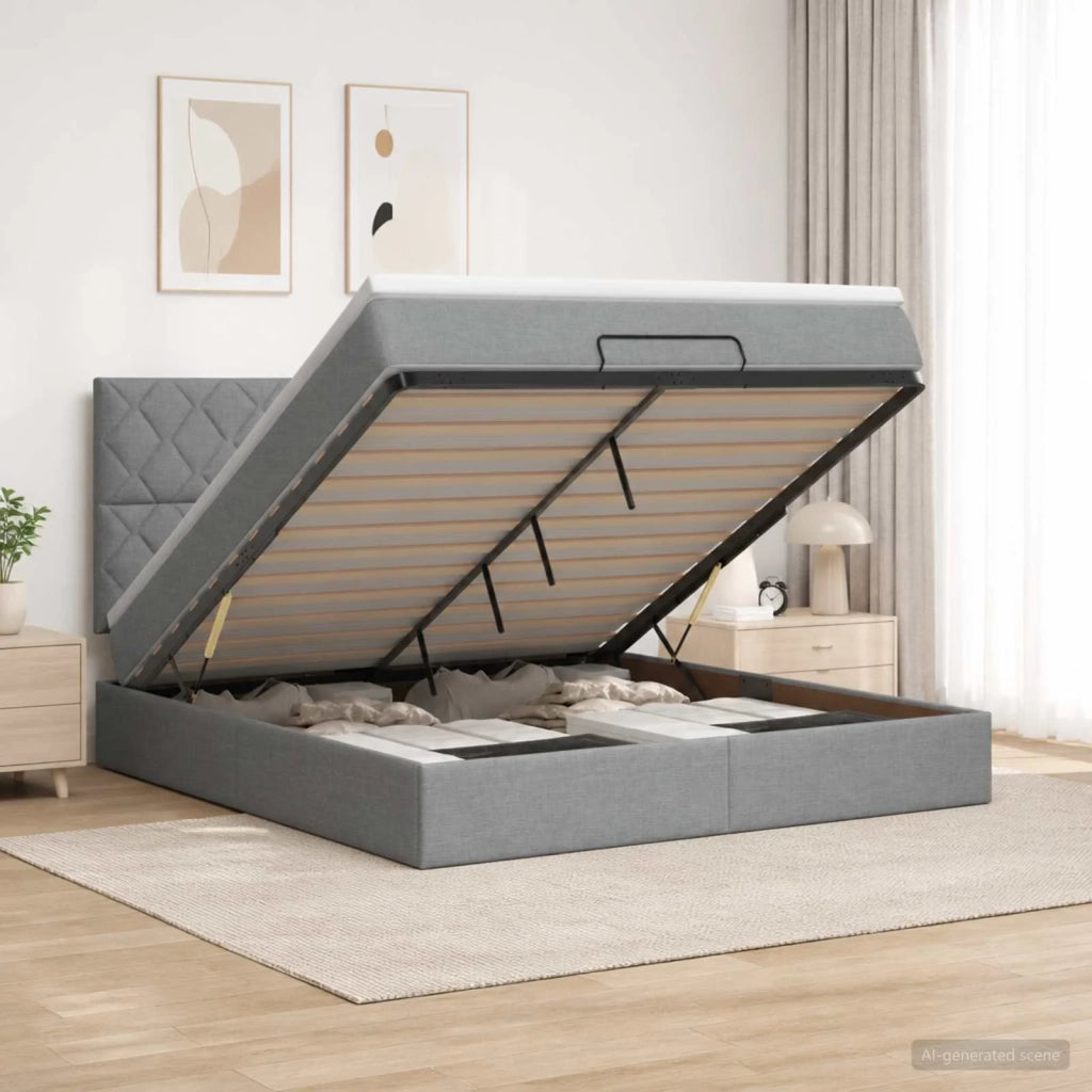 Letto ottomano con materasso Grigio Chiaro 180 x 200 cm Tessuto 3457591